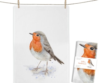 Cotton tea towel Robin Redbreast approx. 50 x 70 cm