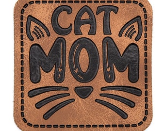 Faux leather label for sewing on - Cat Mum - approx. 45 x 45 mm