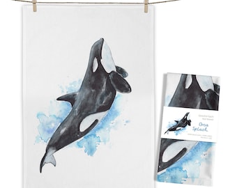 Printed fabric "Orca Splash" 50x70 cm  tea towel