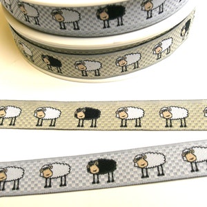 1 m Woven Ribbon Sheep 16 mm w. grey beige image 1