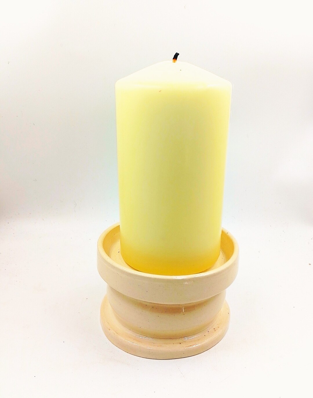 Pillar Church Candle Holder, Ceramic, Ivory Cream White Candle Holder