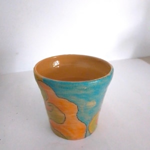 Hand-Painted Multicoloured Pottery Tumbler: Quirky Ceramic Art