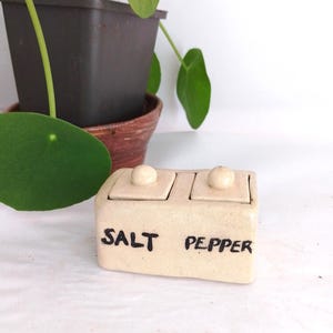 Ceramic Salt and pepper box and lid, pottery hand made salt holder, pottery hand made cream salt and pepper box and lid, ceramic salt box