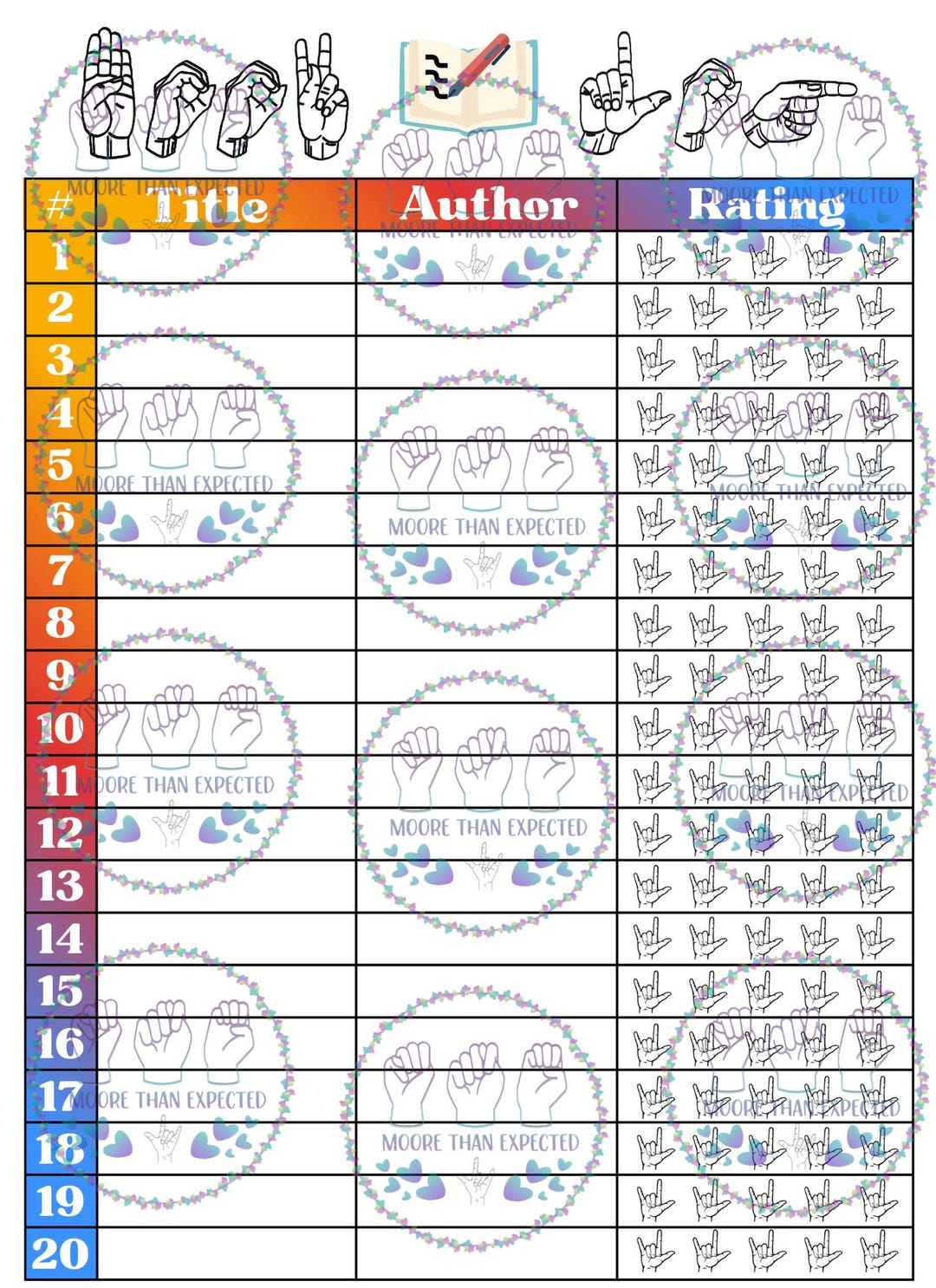 ASL Book Log Template - Etsy