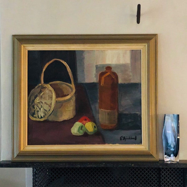 Mid Century Still Life Oil Painting from Sweden by E Björklund