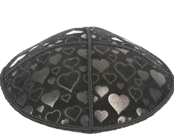 Set of 12 Blind Embossed Hearts Suede Kippah (Many Colors) Jewish Skull Cap for Wedding, Bar or Bat Mitzvah, Bris, with Personalization
