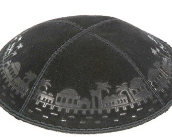 Set of 12 Blind Embossed Jerusalem Suede Kippah (Many Colors) Jewish Skull Cap for Wedding, Bar or Bat Mitzvah, Bris, with Personalization