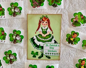 Vintage inspired St. Patrick's Day Stickers, Party Favors, Decorations, Gift Bag Decorations, Shamrocks, 6 different images, Pkg, 50,