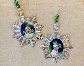 Set of St. Patrick's Day Ornaments, St. Patty's, Feather Tree, Celtic, Kids, Leprechaun, Vintage Mercury Glass Beads, Vintage Irish Ephemera