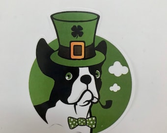 St. Patrick's Day Sticker, Water Bottle, Laptop, Car, Window Decal, Plastic Cup Sticker. Vinyl Sticker, French Bulldog, Frenchie, Decal