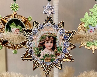 St. Patrick's Day Ornament, St. Patty's, Feather Tree, Luck of the Irish, Leprechaun, Vintage Mercury Glass Beads, Vintage Irish Emphemera