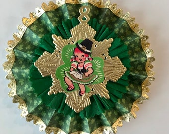 Vintage inspired St. Patrick Ornament, Tree Topper, Rosette, Leprechaun, Ireland, Dresden Star, Retro,  Decoration, Ornament,  Victorian