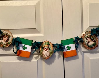 Vintage Inspired St. Patrick's Day Images made into a banner, Garland, Decoration, Leprechaun, Irish Girls, Millinery Ribbon, Ireland Flags