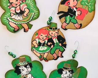 Sale, St. Patrick's Day Ornament, St. Patty's, Feather Tree, Shamrocks,  Leprechaun, Vintage Mercury Glass Beads, Vintage Irish Ephemeral