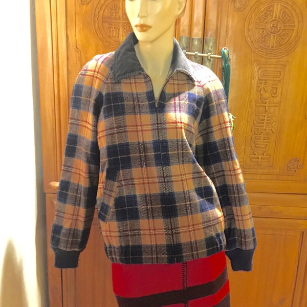 Boyfriends Pendleton Bombers Wool Car Plaid Boho Hipster Jacket Rockabilly Barn Farm Preppy Coat S