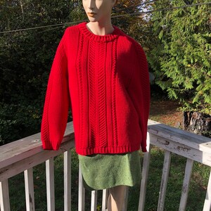 Germany Adrian Kermit Swartz Red Cable Knit Hand Knitted Crewneck Vintage Sweater Ski Resort Lodge Cabin Barn Wear