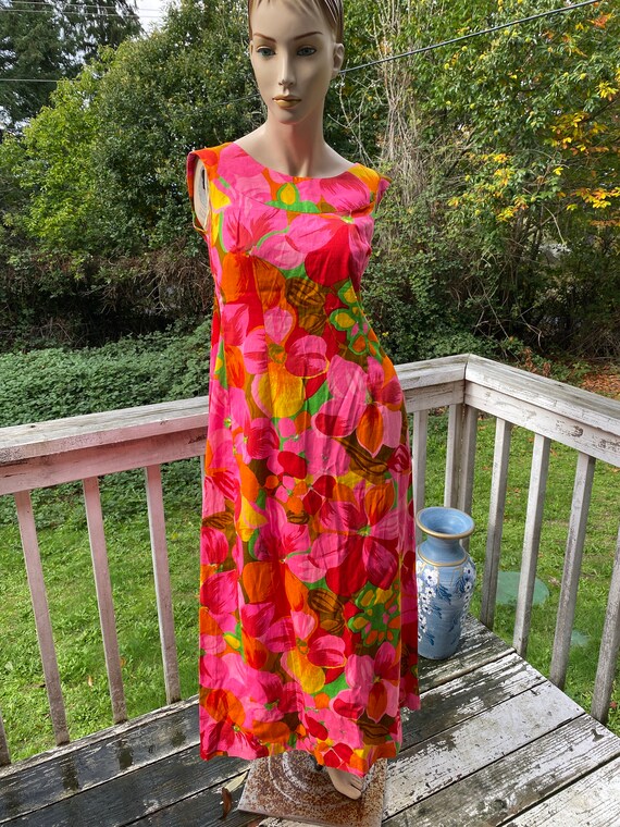60s Vintage Royal Hawaiian Barkcloth Vibrant Flora