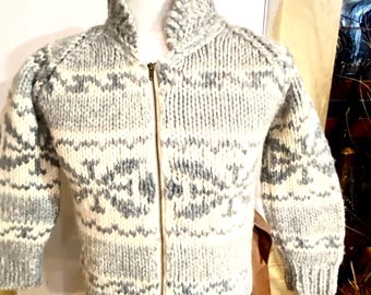 Vintage KANATA Hand Knit Chunky Cowichan Inspired Sweater Jacket