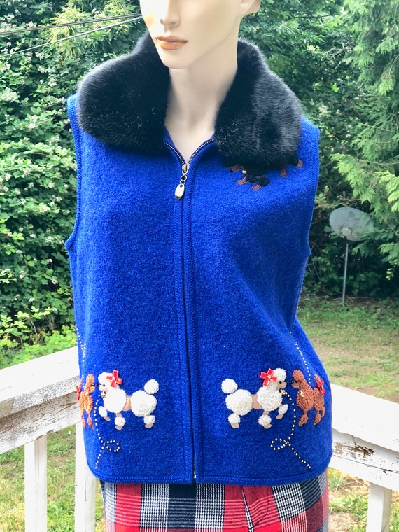 格安SALEスタート！ Retro Wool Boiled Whimsical Vintage Collar Fur Faux Blue ベスト/ジレ