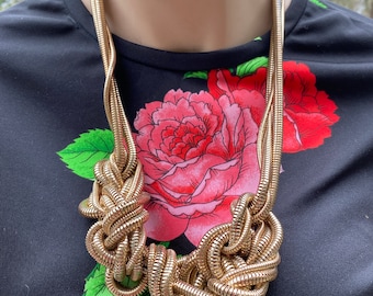Bold Boho Vintage Choker Coiled Goldtone Layers of Chains Statement  Avant Garde Jewelry Necklace