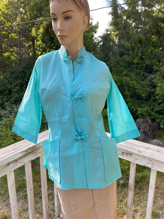 Blue 40s Vintage Chinese Cheongsam Peplum Jacket/