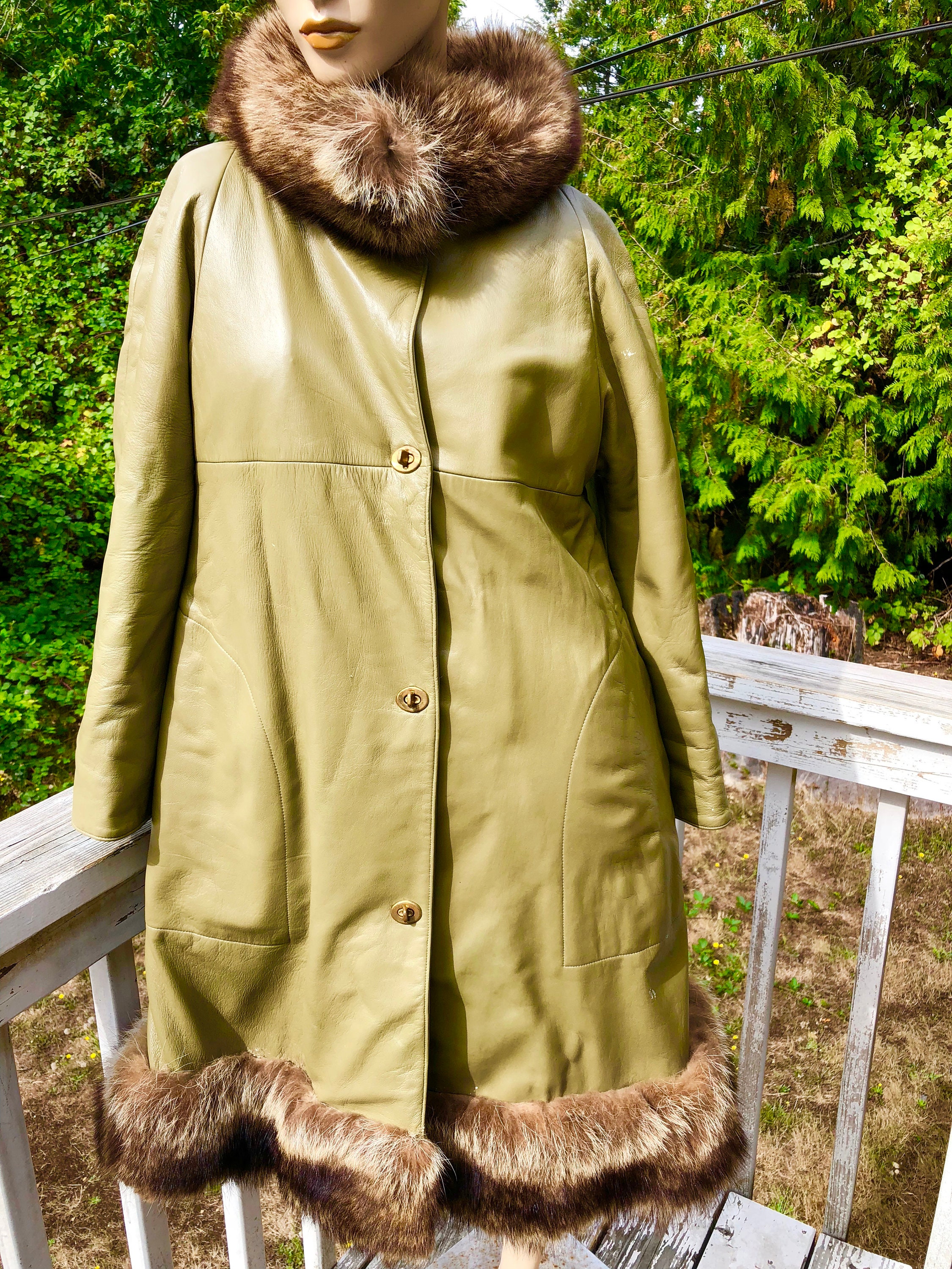 SOLD/ Mod 60s Olive Green Bonnie Cashin Sills NY Leather Fur Trim