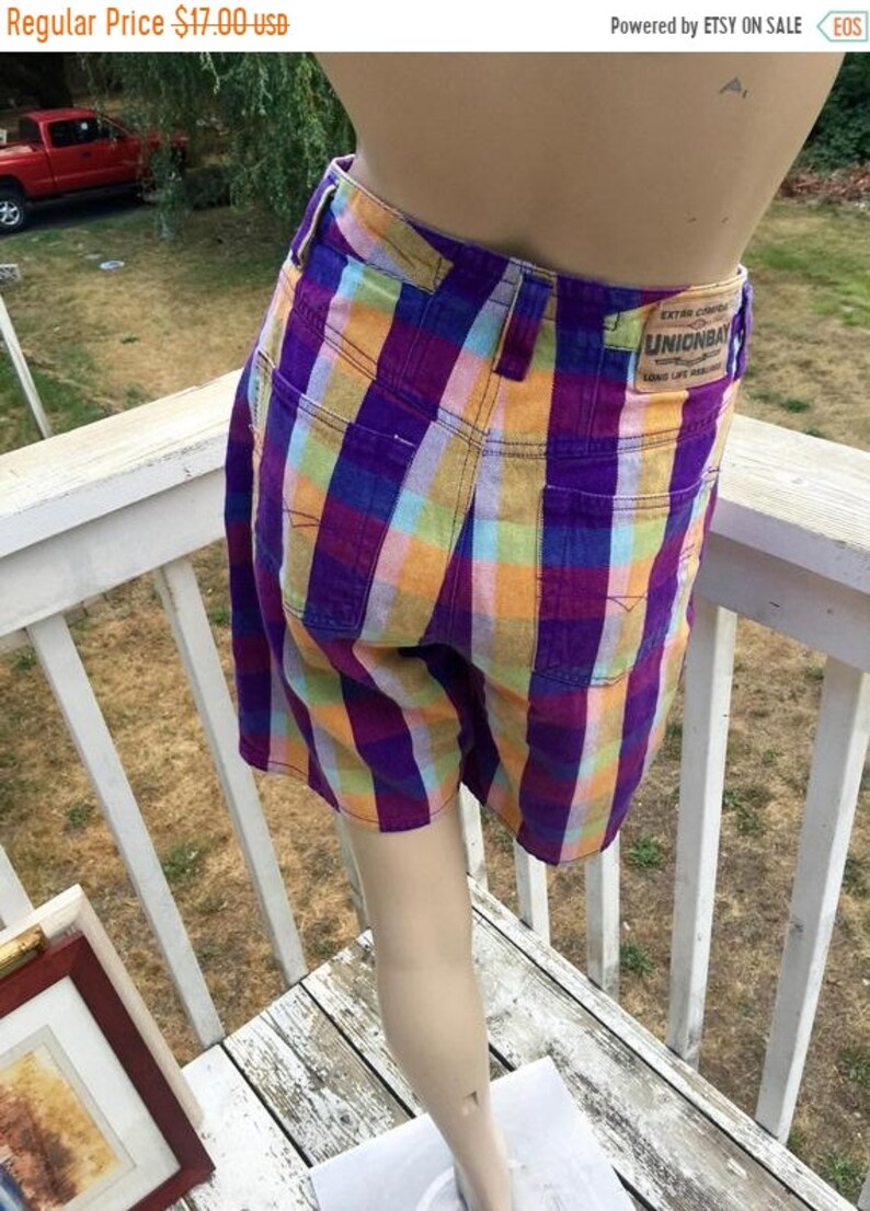 FLASH SALE Vintage High Waist Retro Purple Stripe Cotton Denim Union Bay Rockabilly Rocker Grunge 80s Shorts 910
