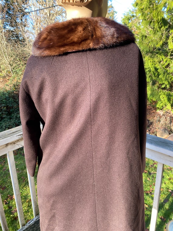 Brown wool cashmere Ebonique 60s fur collar coat - image 8