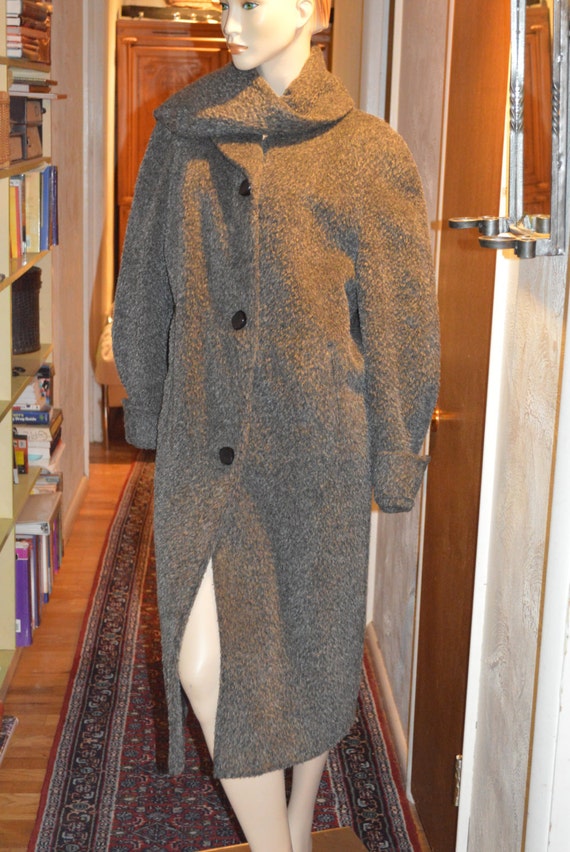 40s 50s Vintage Gray Couture Scarf Wool Dress Coat