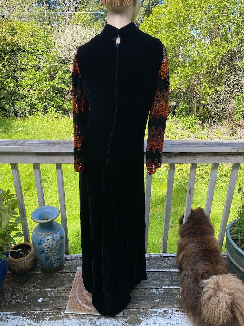 Designer 60s Vintage Oscar De La Renta Boutique & Seattles John Doyle Bishop Black Velvet Sequins Gown Maxi Dress / XLT 12 Hollywood Glam image 7