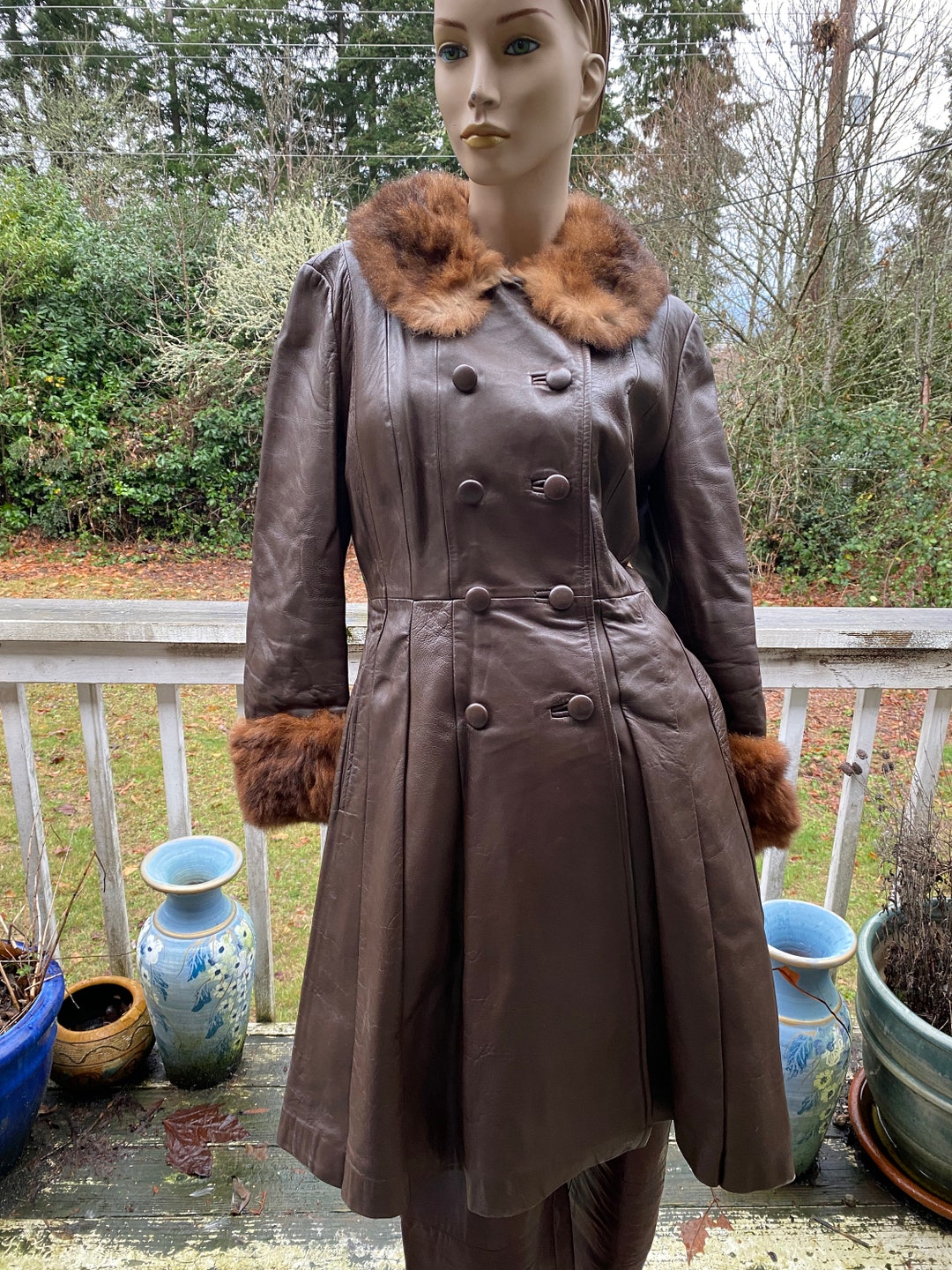 VTG 60S 70S MOD DARK TAN BROWN SPOON DOG EAR COLLAR ZIP LEATHER JACKET COAT 4 main image 0
