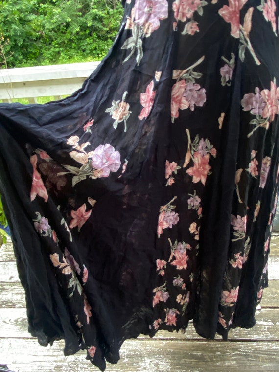 Vintage Black Floral Bohemian Flowing Maxi Rayon … - image 4