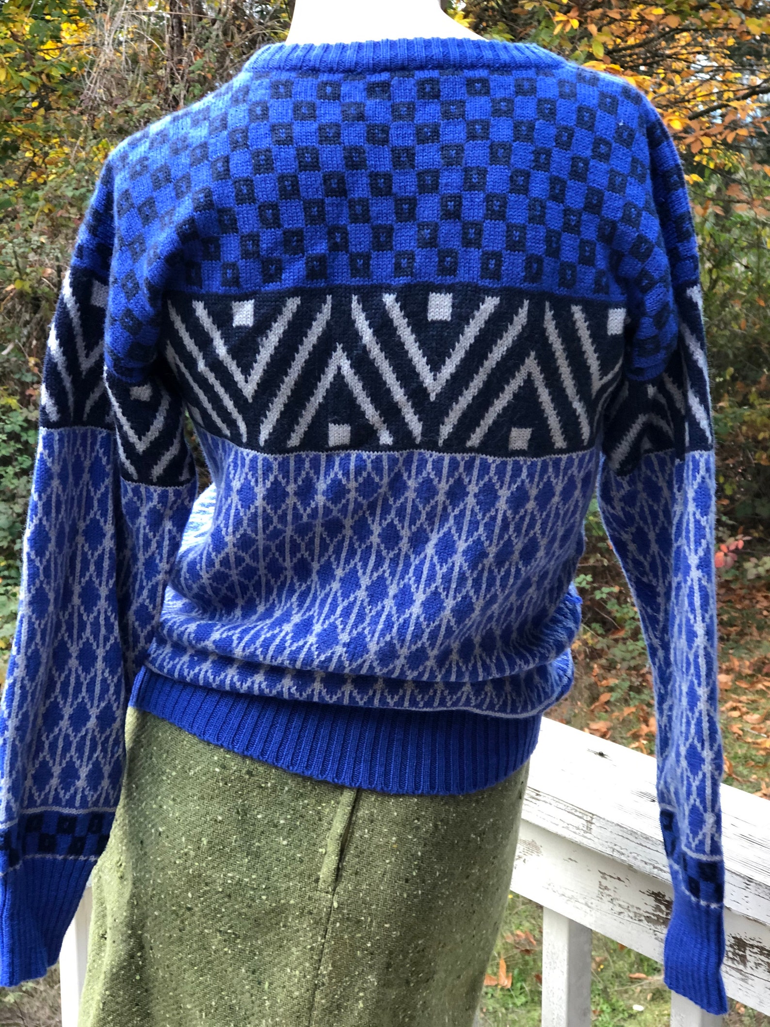 VTG Meister Ski Sweater Zebra Print Blue Black Checks Wool | Etsy