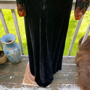 Designer 60s Vintage Oscar De La Renta Boutique & Seattles John Doyle Bishop Black Velvet Sequins Gown Maxi Dress / XLT 12 Hollywood Glam zdjęcie 6