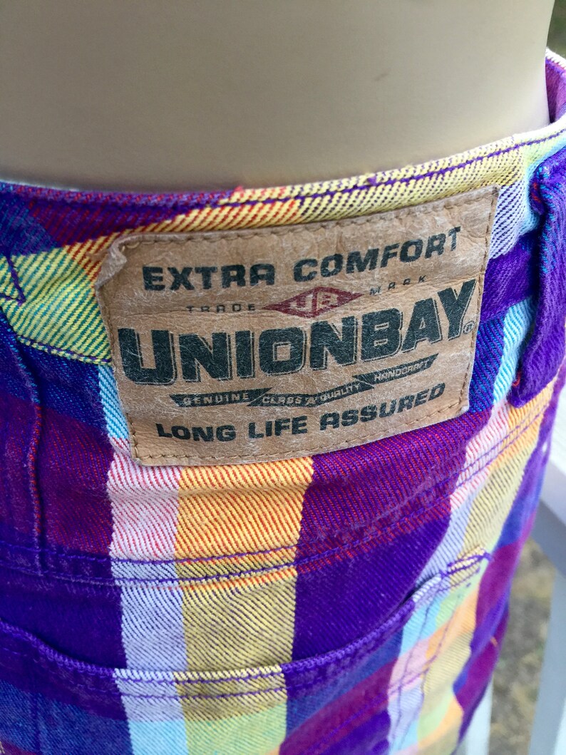 FLASH SALE Vintage High Waist Retro Purple Stripe Cotton Denim Union Bay Rockabilly Rocker Grunge 80s Shorts 910