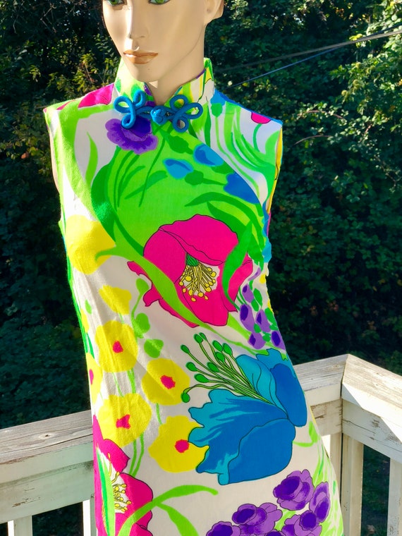 60s 70s Floral Vintage Sunny Chinese Cheongsam Haw