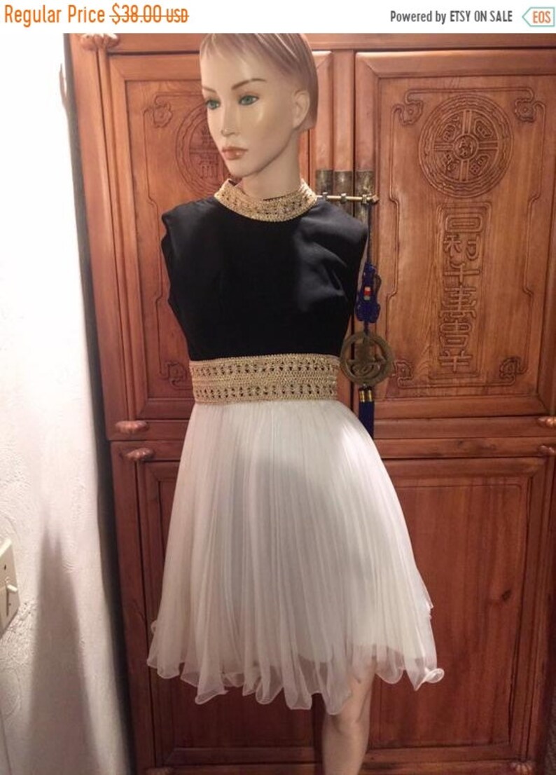 Empire Dress Black White Gold