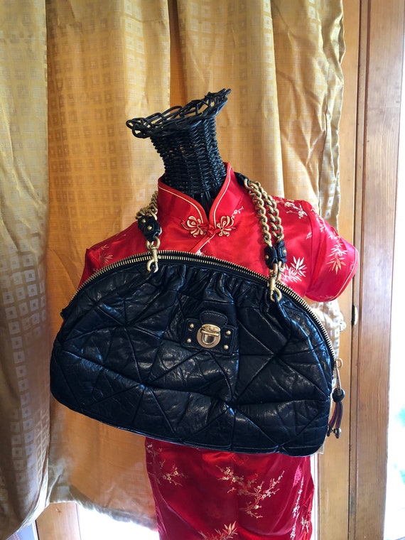 Chanel Red Quilted Crinkled Leather Ultra Stitch Bowling Bag
