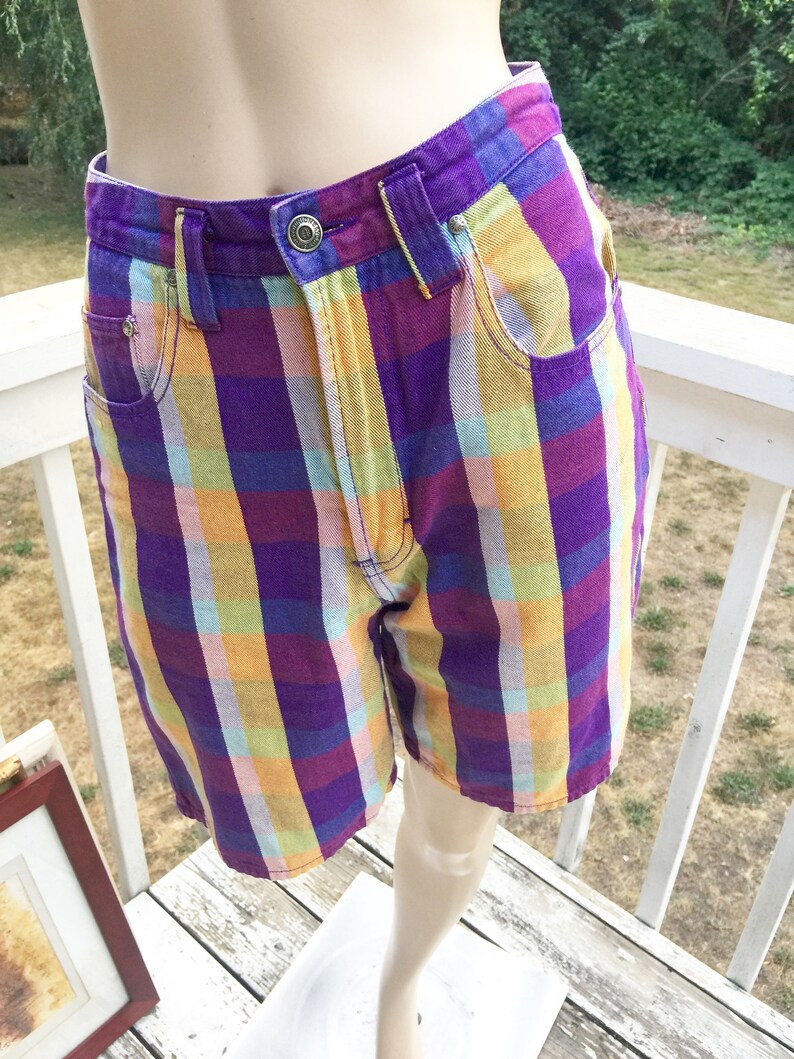 FLASH SALE Vintage High Waist Retro Purple Stripe Cotton Denim Union Bay Rockabilly Rocker Grunge 80s Shorts 910