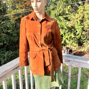 Mod Hipster Belted 70s VIntage Thick Suede Leather Claudia Montreal  Boho Rocker Indie Jacket Pant Coat S