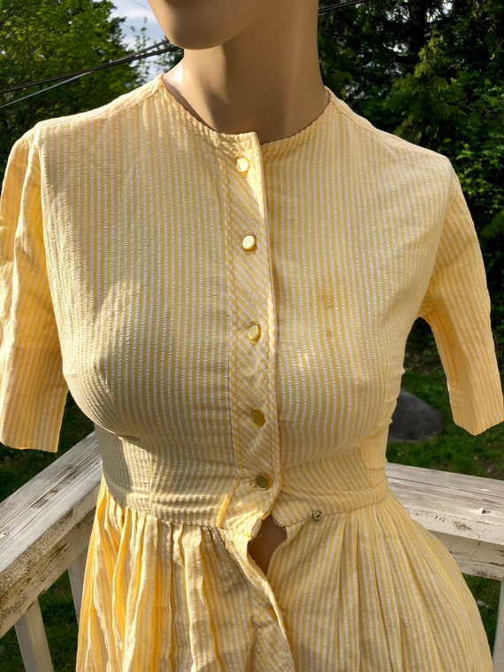 50s Vintage Yellow Striped Cotton Day Party Summe… - image 3