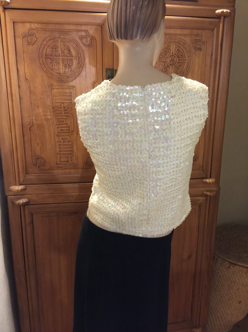 FLASH SALE 60S Hollywood Glam 60s Cream Sequin Cocktail Party Wedding Top Blouse