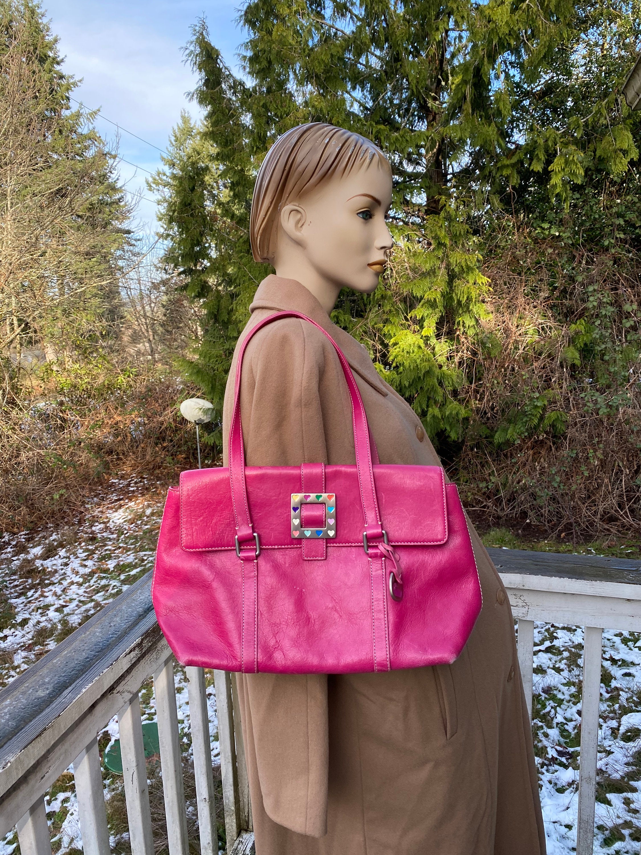 Ex Large 16 Bohemian Chic Hot Pink Dooney Bourke Leather Large Satchel Shoulder Handbag Etsy