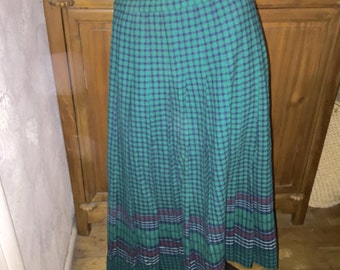 Pendleton Plaid Wool Tartan Pleated VIntage Bohemian Chic Maxi Blue Teal Green Skirt 12/ Country Western Preppy