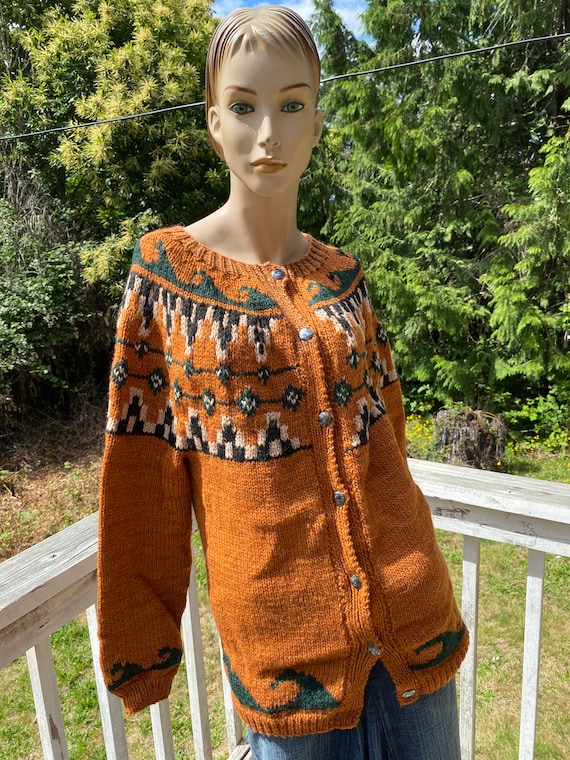 Cowichan Cardigan Vintage Sweater/ Boho Cottage Ch