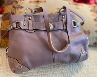 Soft Coach Leather Lilac Purple Belted Bohemian Chic Satchel Handbag