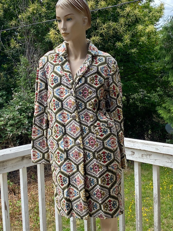Vintage 60s Carpetbag Textile Textured Pant Coat/… - image 1