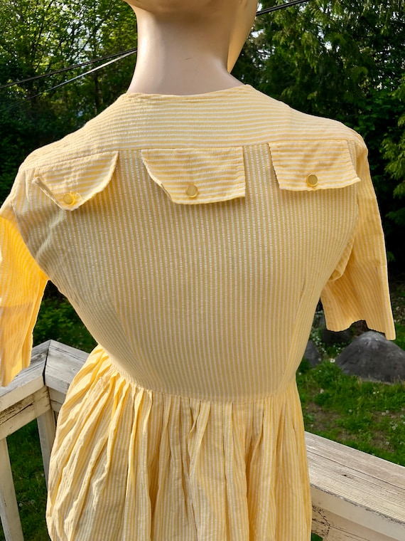 50s Vintage Yellow Striped Cotton Day Party Summe… - image 6