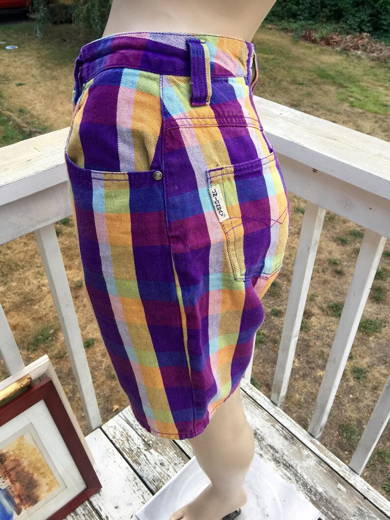FLASH SALE Vintage High Waist Retro Purple Stripe Cotton Denim Union Bay Rockabilly Rocker Grunge 80s Shorts 910