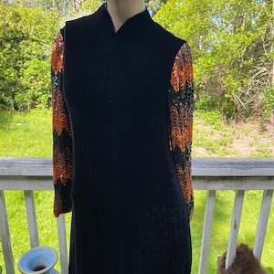 Designer 60s Vintage Oscar De La Renta Boutique & Seattles John Doyle Bishop Black Velvet Sequins Gown Maxi Dress / XLT 12 Hollywood Glam zdjęcie 1